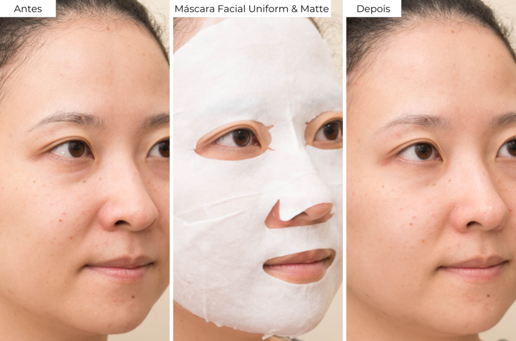 Antes e Depois com Máscara Facial em Tecido Uniform & Matte Garnier